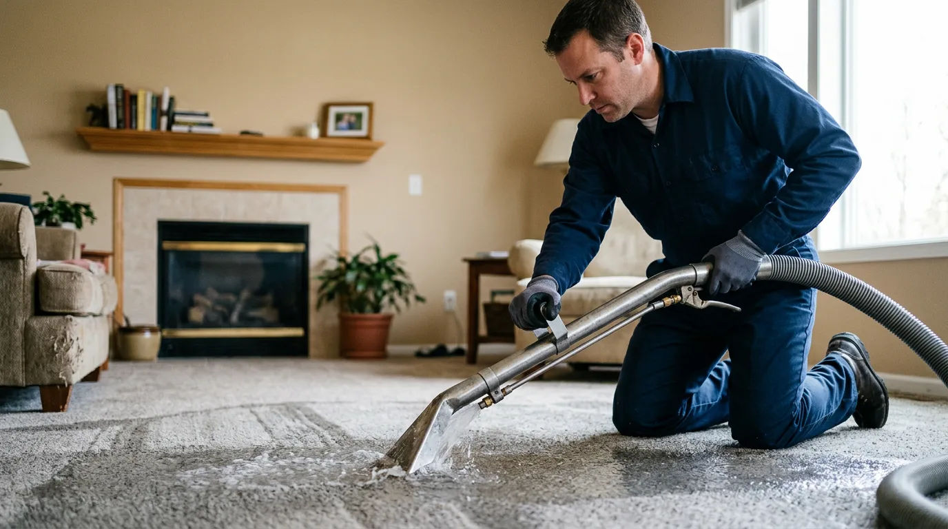 Water damage restoration technician working near Sandisfield, MA